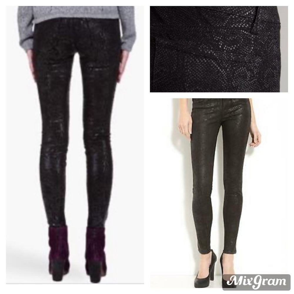 J Brand Black Matte Boa Snake Print Skinny Jeans